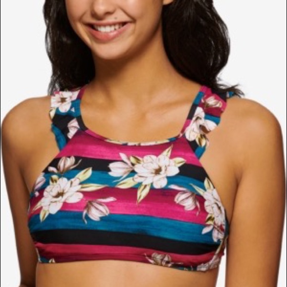 Hula Honey ROSE Juniors' Sweet Bloom High-Neck Swim Top, US Small